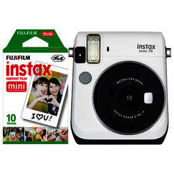 Fujifilm Instax Mini 70 Instant Camera With 10 Shots Of Film, Selfi Mode, Built-In Flash & Hand Strap White